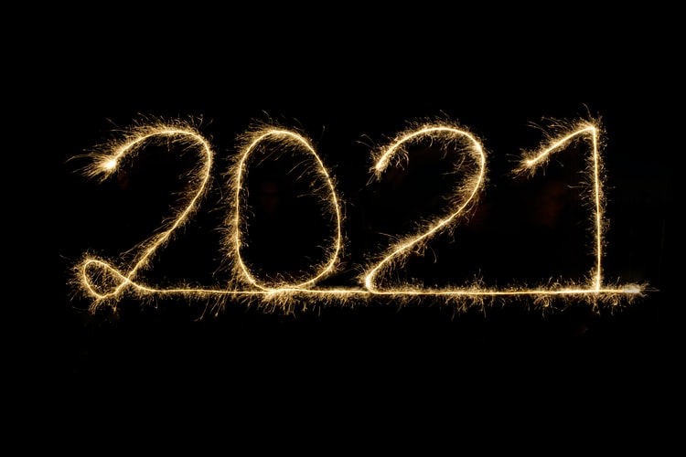 sparkling '2021' text on black background
